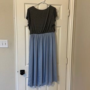 Ann Taylor Loft blue grey maxi dress backless flutter sleeves